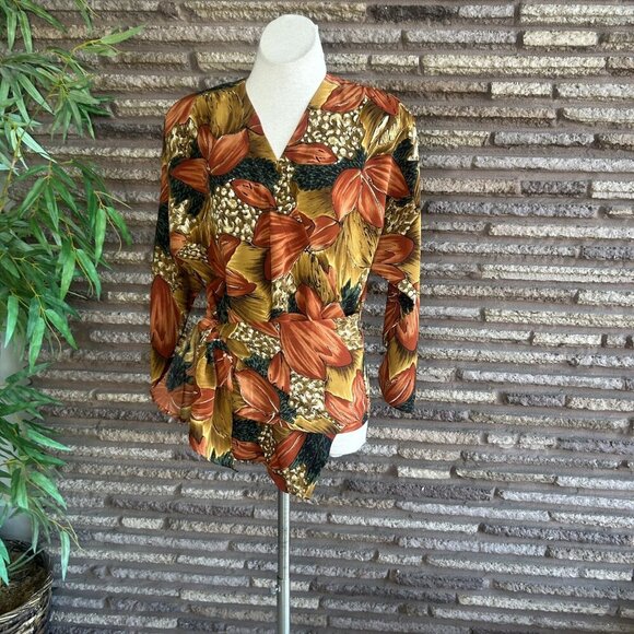 Vintage 80s Autumn Print Wrap Blouse Top - Picture 11 of 11